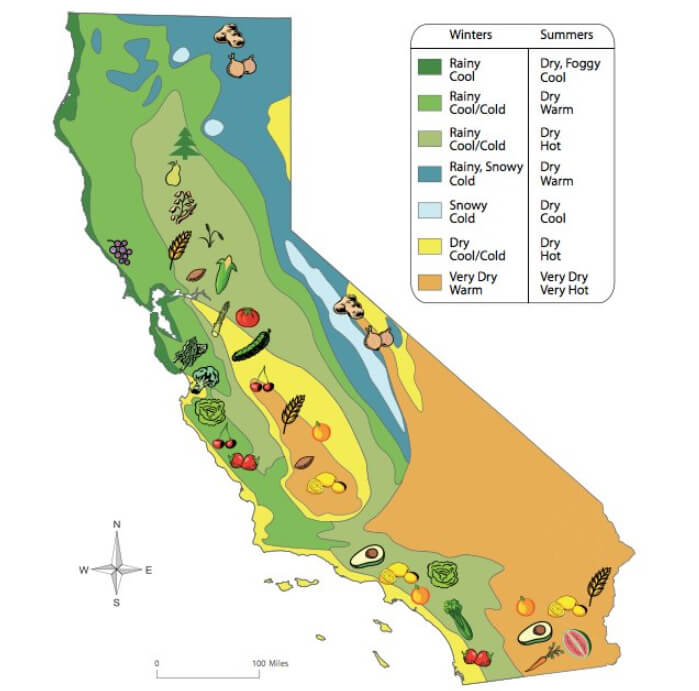 Carte des zones climatiques de la Californie
